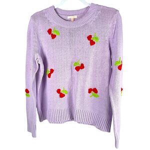 LISA TODD women’s medium Cherry Pick Candy purple embroidered crewneck Sweater